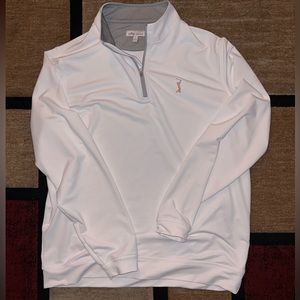 Men's L Peter Millar 1/4 Quarter Zip Long Sleeve Pullover Golf LOGO -White